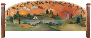 King Bed – "Come Home for Love" king bed with sun and moon over sailboat on the lake motif footboard only view