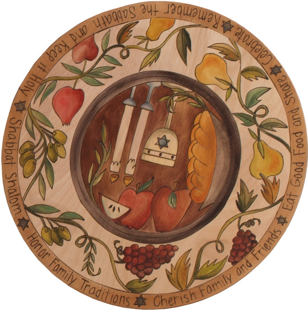 Sticks Handmade 20" judaica lazy susan with fruit on vine motif