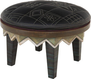 Round Ottoman –  Monochromatic and modern patchwork ottoman design achieved with contrast stitching main view