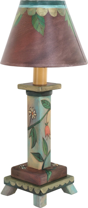 Milled Candlestick Lamp –  Floral vine motif lamp done in a rich, classic color palette