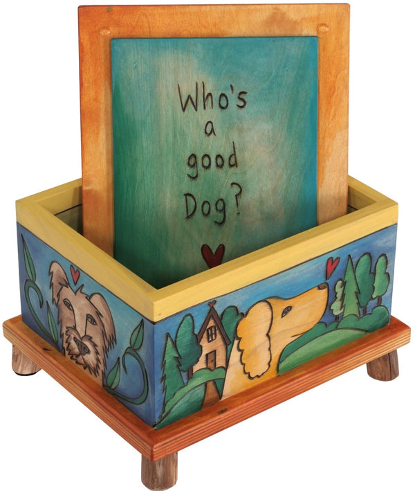 Pet Treat Box – Pups playing on rolling hills motif with a vibrant blue vibe