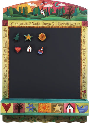 Info Center –  "Get Organized/Make Plans" activity board with sunset on the horizon with moon motif