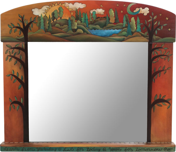 Large Horizontal Mirror –  "Learn from yesterday, live for today, hope for tomorrow" gorgeous warm tree of life and rolling hills landscape motif