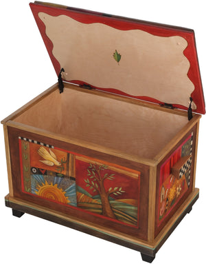 Chest with Leather Top –  Cozy chest with leather top with nature and bird motif