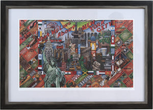 Framed WWLA NYC Lithograph –  "What We Love About New York City" litho print in a handcrafted Sticks frame