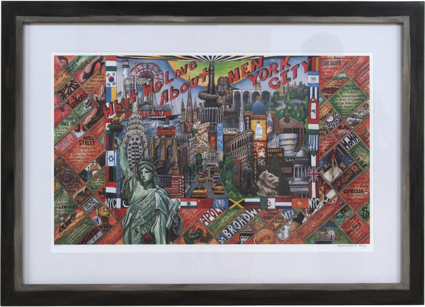 Framed WWLA NYC Lithograph –  "What We Love About New York City" litho print in a handcrafted Sticks frame