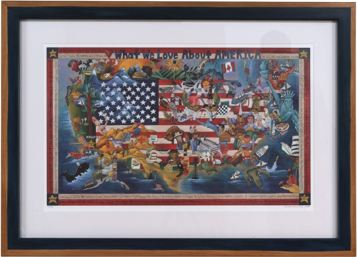 Framed WWLA America Lithograph –  Beautiful litho print honoring the USA in a custom Sticks frame