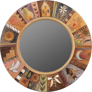 Small Circle Mirror –  Circle mirror with natural color palette and sun, moon and flower motif