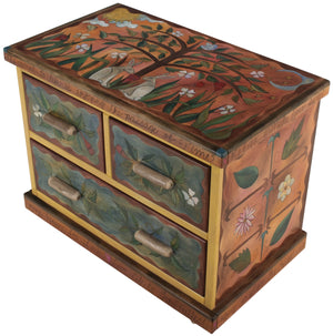 Small Dresser –  Beautiful dresser with tree of life motif and rosy pastel hues