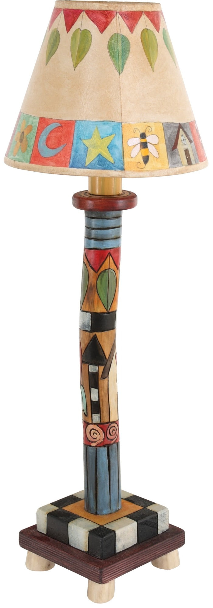 Log Candlestick Lamp –  Beautiful boxed icon shade and crazy quilt base combination lamp design