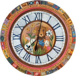 Sticks handmade 36"D wall clock with roman numerals and whimsical animals
