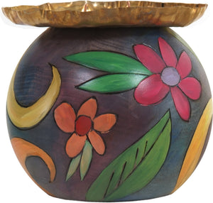 Ball Candle Holder –  Elegant hand painted candle base with floral and spiral motifs