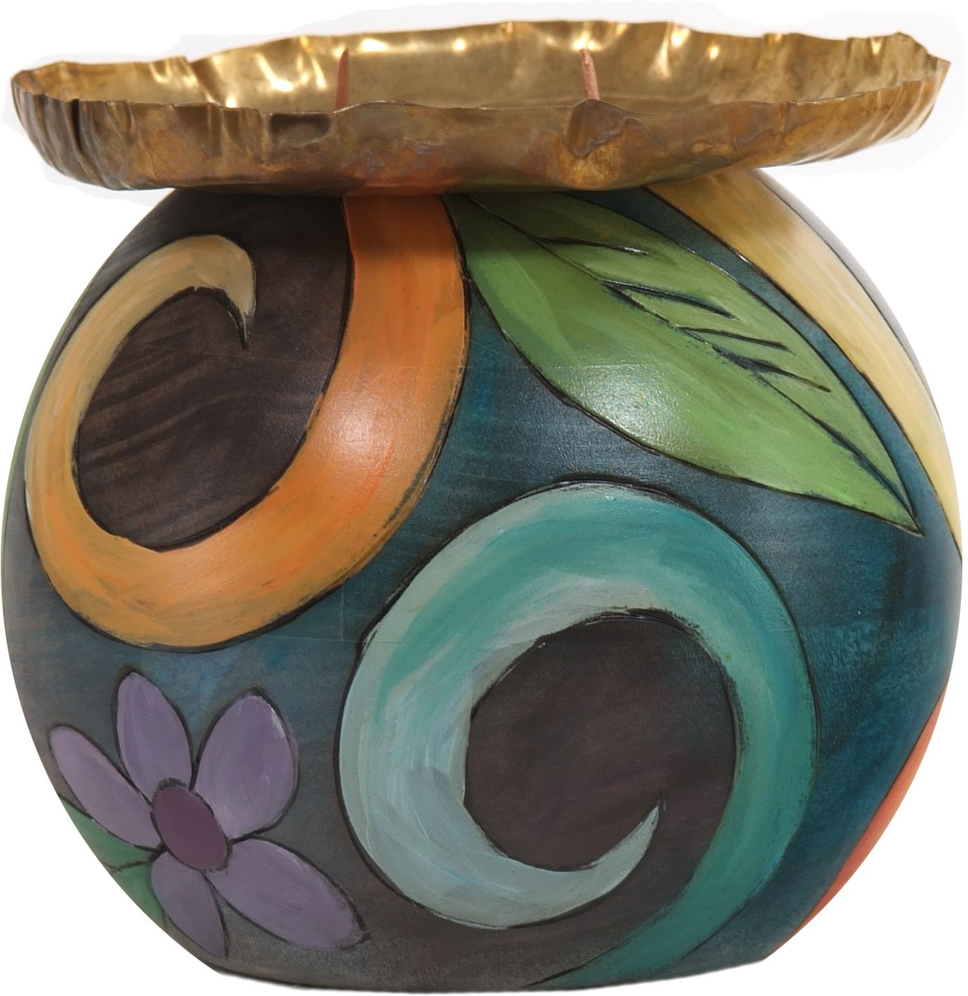 Ball Candle Holder –  Elegant hand painted candle base with floral and spiral motifs