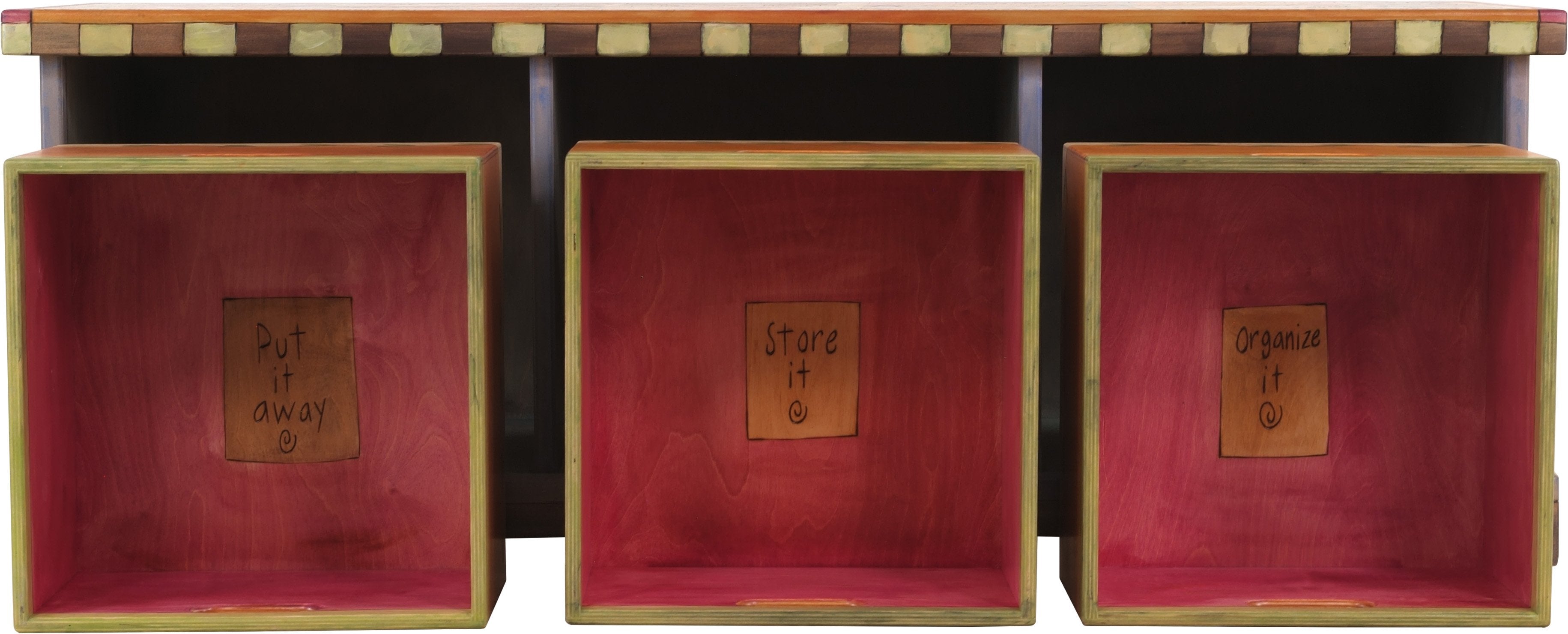 Wooden Storage Bench with Boxes | Sticks Handmade