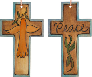 Cross Ornament –  Peace cross ornament with bird and vine motif