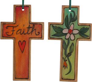 Cross Ornament –  Faith cross ornament with flower and vine motif