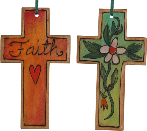 Cross Ornament –  Faith cross ornament with flower and vine motif