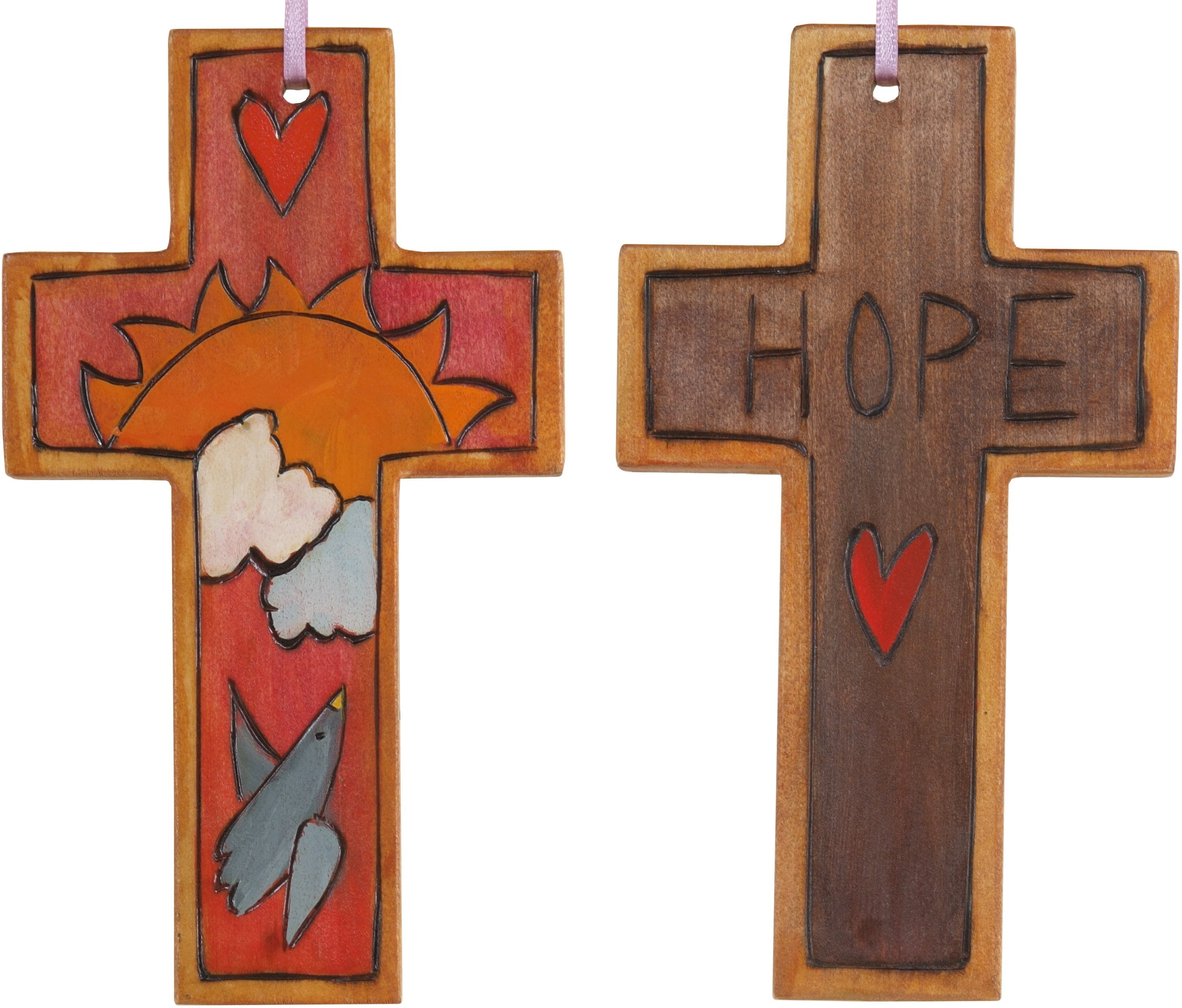 Cross Ornament –  Hope cross ornament with sunset and bird motif