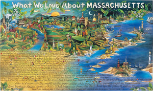 WWLA Massachusetts Lithograph –  "What We Love About Massachusetts" lithograph with beautiful scenes of Massachusetts motif