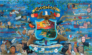 Michigan Flag Plaque –  "If you are Seeking a Beautiful Peninsula, Look around you" plaque with Michigan flag motif