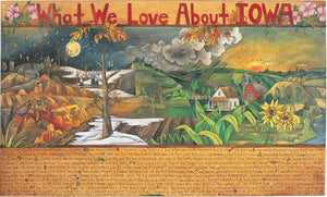 WWLA Iowa Plaque 2003 Edition –  "What We Love About Iowa" plaque with sun and moon over scenes of the changing four seasons motif