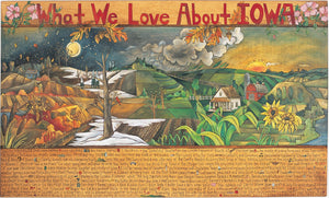 WWLA Iowa Lithograph 2003 Edition –  "What We Love About Iowa" Lithograph with sun and moon over beautiful scenes of the changing four seasons motif