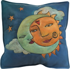 Leather Pillow –  Beautiful hand painted pillow with sun and moon lovers motif