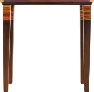30" Console Table – Beautiful warm-toned console table with crazy quilt design top and stripes on each leg front view