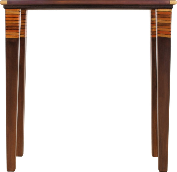 30" Console Table – Beautiful warm-toned console table with crazy quilt design top and stripes on each leg front view