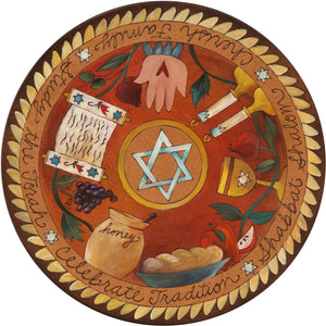 Sticks Handmade 20"D lazy susan warm hues and star of david in the center