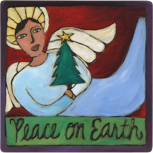 7"x7" Plaque –  "Peace on Earth" plaque with beautiful angel holding Christmas tree motif