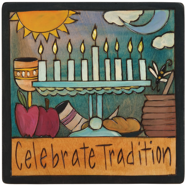 7"x7" Plaque –  "Celebrate Tradition" Judaica plaque with symbolic elements