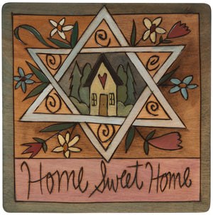 7"x7" Plaque –  "Home Sweet Home" Judaica plaque with Star of David and symbolic elements