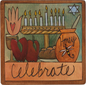7"x7" Plaque –  "Celebrate" Judaica plaque with banquet motif