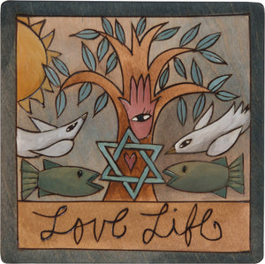 7"x7" Plaque –  "Love Life" Judaica plaque with symbolic imagery