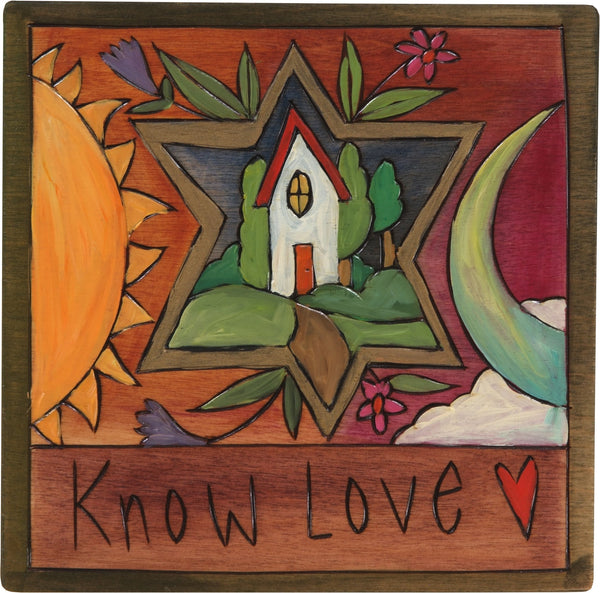 7"x7" Plaque –  "Know Love" Judaica plaque with sun and moon motif