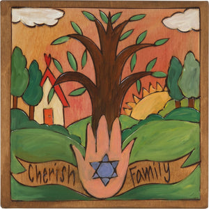 7"x7" Plaque –  "Cherish Family" Judaica plaque with tree of life