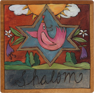 7"x7" Plaque –  "Shalom" Judaica plaque with symbolic elements
