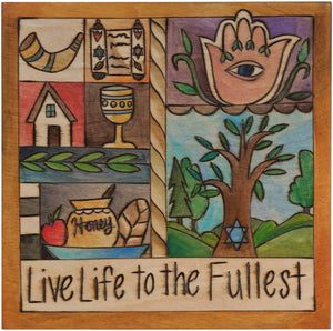 10"x10" Plaque –  "Live Life to the Fullest" Judaica plaque with Tree of Life and block symbols and patterns