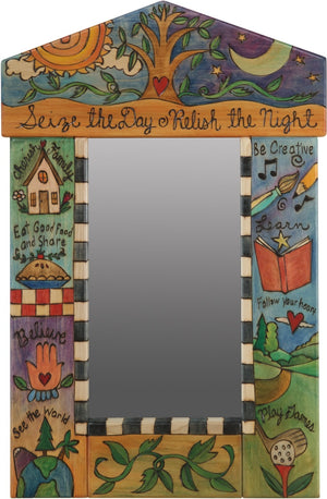 Small Mirror –  "Seize the Day/Relish the Night" mirror with sunny day and starry night over the tree of life motif