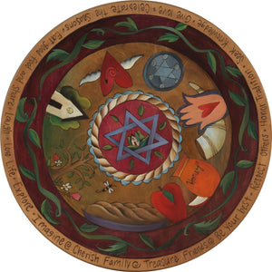 20" Lazy Susan – Dark and elegant Judaica lazy susan with traditional icons and a twisting vine border