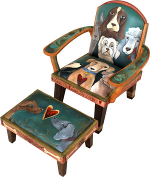 Friedrich's Chair and Matching Ottoman –  "A House is not a Home without a Dog" Friedrich's chair with ottoman with dogs motif