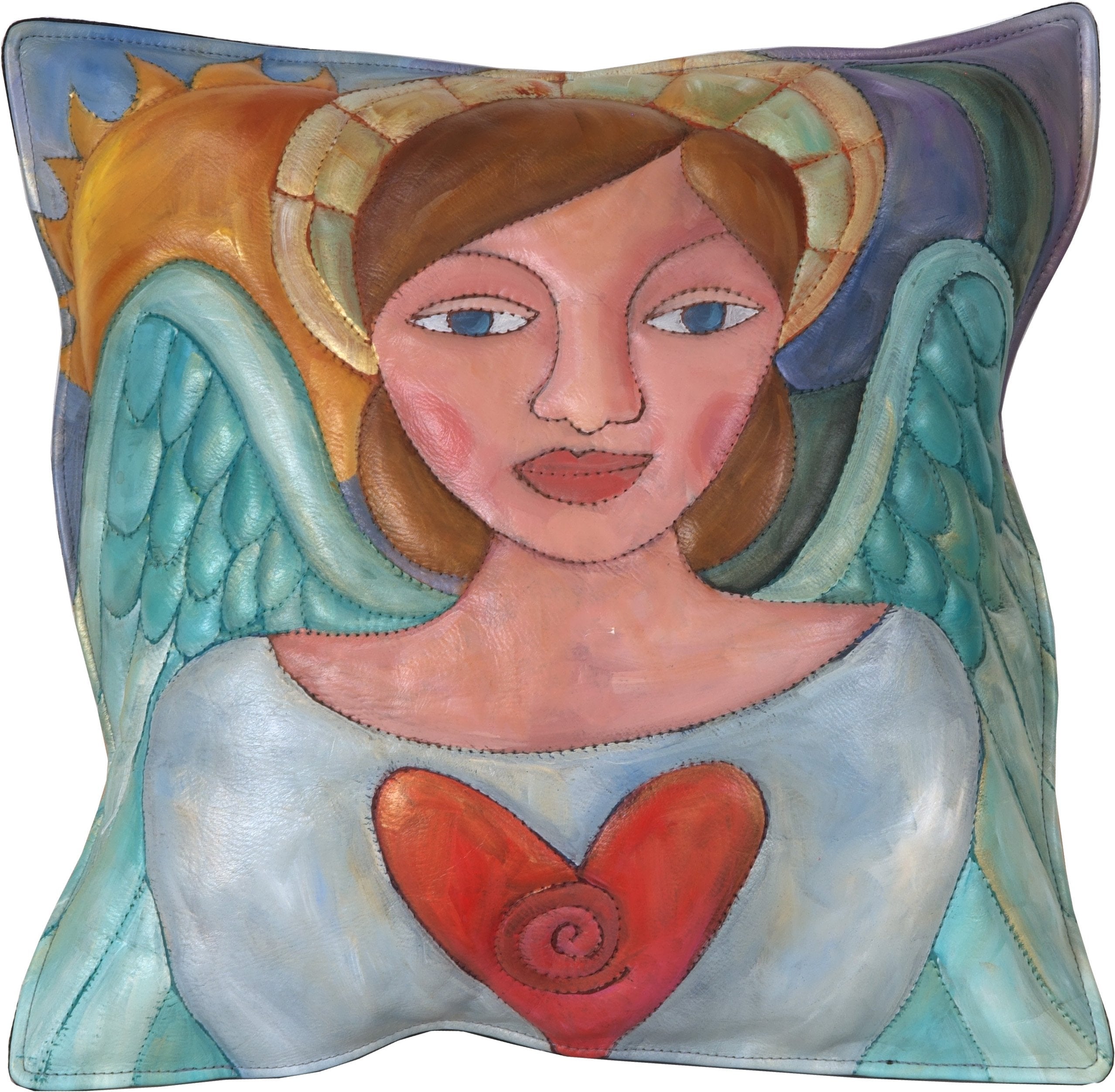 Leather Pillow –  Pretty holiday pillow with angel of love