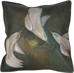 Leather Pillow –  Elegant pillow with hand stitching and lovely doves