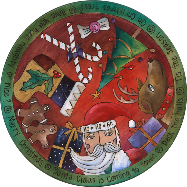 20" Holiday Lazy Susan – Classic Sticks Christmas icons are sprinkled about this lazy susan in a classic Christmas color palette