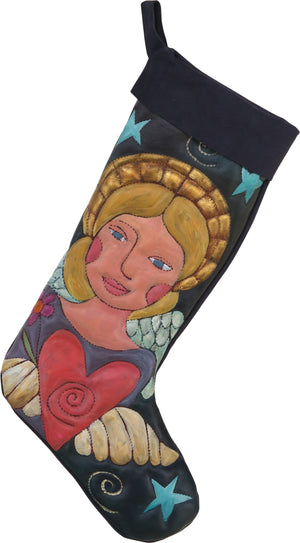 Leather Stocking –  Beautiful Holy Christmas angel and heart with wings design stocking