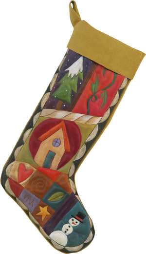 Leather Stocking –  Colorful crazy quilt Christmas stocking