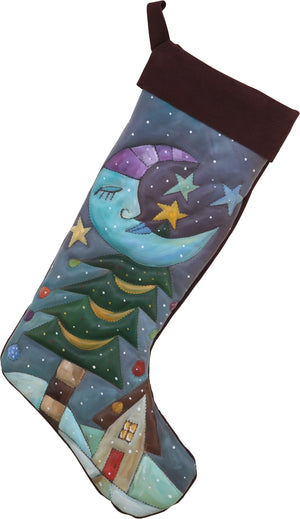 Leather Stocking –  Wintery wonderland stocking design painted in cool winter tones