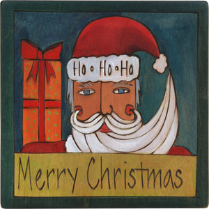 7"x7" Plaque –  "Merry Christmas" plaque with Santa Claus and present motif