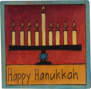 7"x7" Plaque –  "Happy Hanukkah" Judaica plaque with menorah
